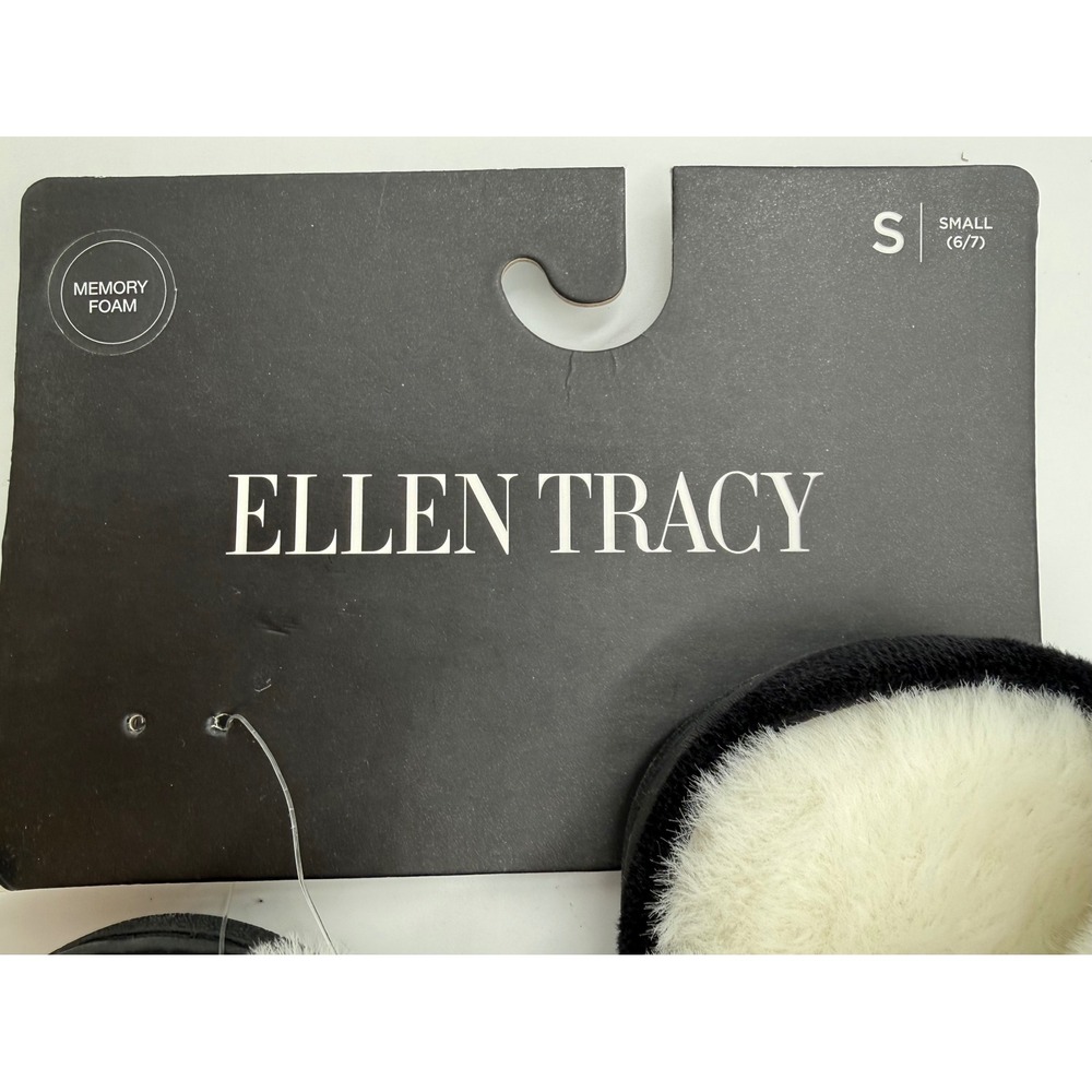 EllenTracy Women Faux Fur Crisscross Memory Foam Slippers Black Silver Small 6-7 - Picture 4 of 5